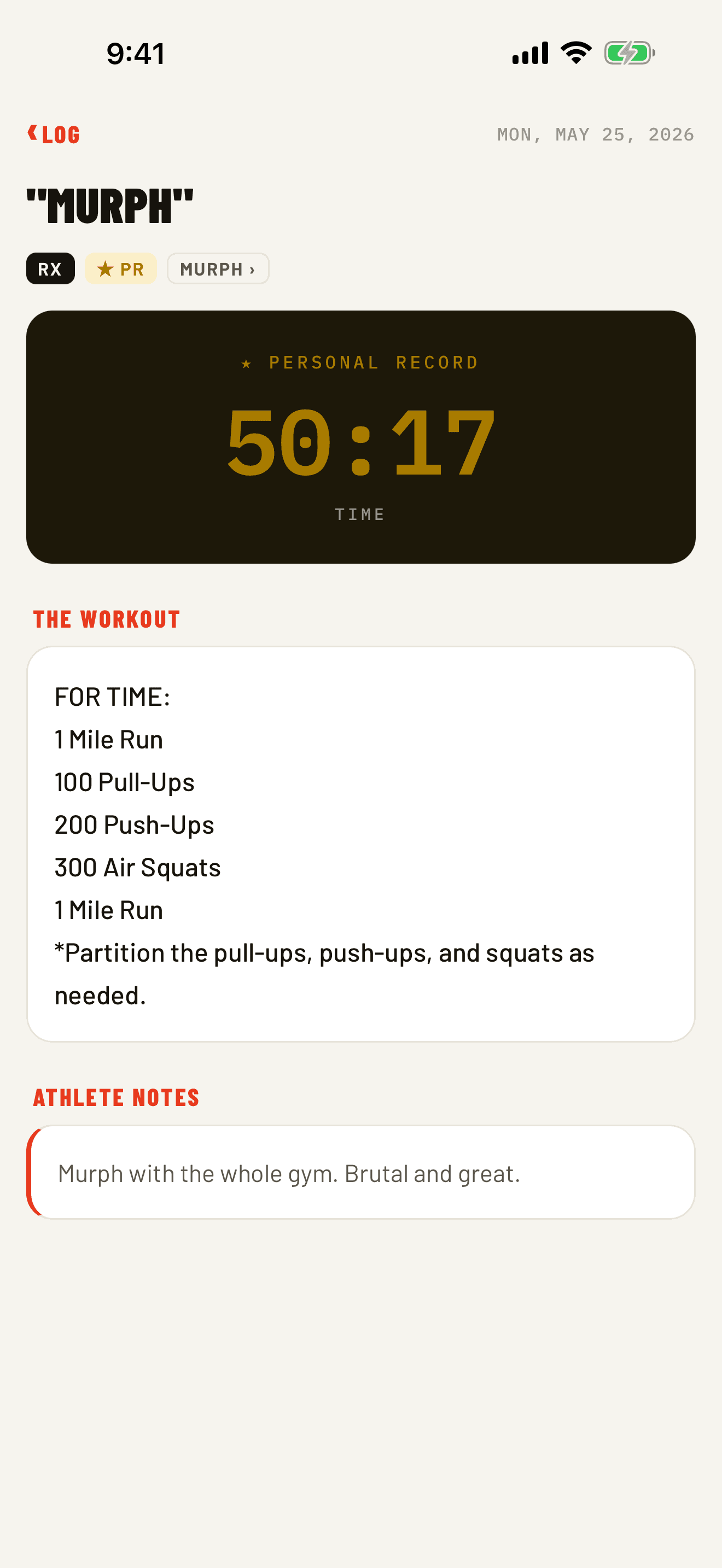 WOD View workout and personal record detail